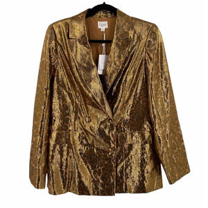 Cami NYC Womens The Pacey Double Breasted Blazer Animal Lamé Gold Size Small